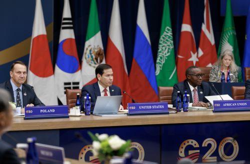 epa13341628 US Secretary of State Marco Rubio (C), Poland's Foreign Minister Radoslaw Sikorski (L), and Burundi's Foreign Minister Edouard Bizimana (R) attend the G20 Foreign Ministers' meeting at Loews Atlanta Hotel in Atlanta, Georgia, USA, 30 October 2026. The meeting of the G20 Foreign Ministers leads up to the G20 Leaders' Summit, which will bring...