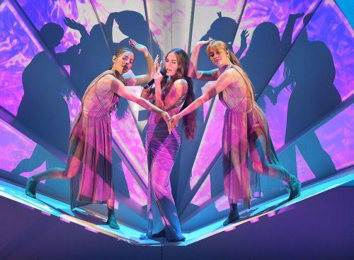 epa09943805 Andromache from Cyprus performs during the Second Semifinal of the 66th annual Eurovision Song Contest (ESC 2022) in Turin, Italy, 12 May 2022 (issued 13 May 2022). The international song contest has two semifinals on 10 and 12 May respectively, and a grand final scheduled for 14 May 2022.  EPA/Alessandro Di Marco