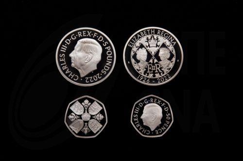 epa10214856 A handout photo made available by the British Royal Mint, London, Britain 30 September 2022 unveiling the official coin effigy of His Majesty King Charles III. The first coins to bear The Kingâ€™s portrait are a special Â£5 Crown (top) and 50 pence (below) commemorating the life and legacy of Her Late Majesty Queen Elizabeth II.  EPA/TOM...