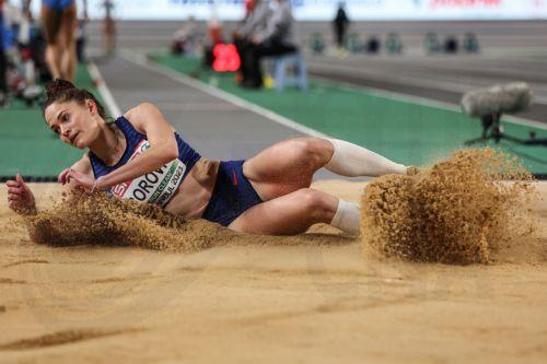 epa10500094 Paola Borovic of Croatia competes in the Women's Triple Jump Qualification at the European Athletics Indoor Championships in Istanbul, Turkey, 03 March 2023.  EPA/TOLGA BOZOGLU
