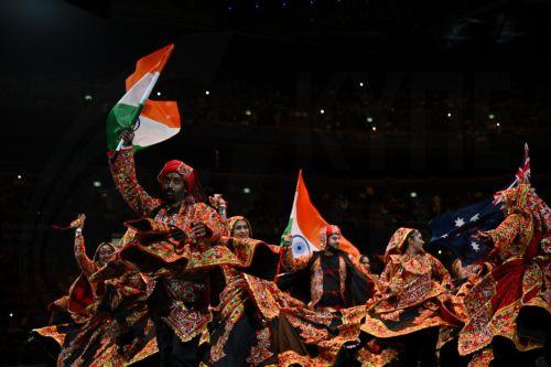 epa10647023 Entertainers perform ahead of the arrival of India's Prime Minister Narendra Modi and Australian Prime Minister Anthony Albanese for a community event at Qudos Bank Arena in Sydney, Australia, 23 May 2023.  EPA/DEAN LEWINS AUSTRALIA AND NEW ZEALAND OUT