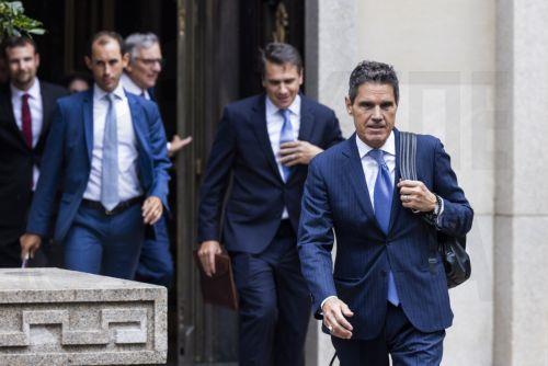 epa10825545 Attorney John Lauro (R), along with other lawyers representing former US president Donald Trump, leaves federal court in DC after attending a status conference on the former president's trial date for his 2020-election case brought by Jack Smith in Washington, DC, USA, 28 August 2023. Judge Tanya Chutkan set 04 March 2024 as the initial trial...