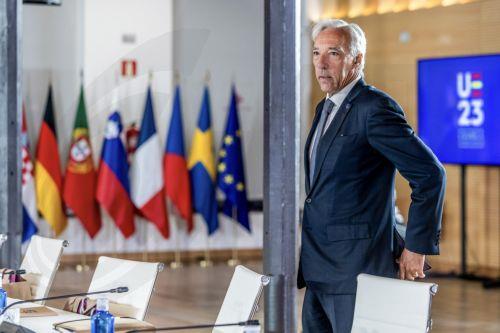 epa10830565 Portugalâ€™s Foreign Affairs Minister Joao Gomes Cravinho looks on prior to the start of the EU informal ministerial meeting on Foreign Affairs held in Toledo, Spain, 31 August 2023.  EPA/ANGELES VISDOMINE