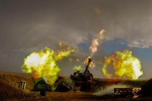 epa10955021 An Israeli artillery unit fires during a military drill in the annexed Golan Heights near the border with Lebanon, 02 November 2023. Tensions remain high at the border between Israel and Lebanon after the Israeli-Palestinian conflict escalated following an unprecedented attack carried out by Hamas militants from Gaza into Israel on 07 October...