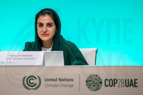 epa11003615 UAE Chief Climate Negotiator for COP28, Hana Al Hashimi, attends a press conference at the 2023 United Nations Climate Change Conference (COP28), in Dubai, UAE, 30 November 2023. The 2023 United Nations Climate Change Conference (COP28), runs from 30 November to 12 December, and is expected to host one of the largest number of participants in...