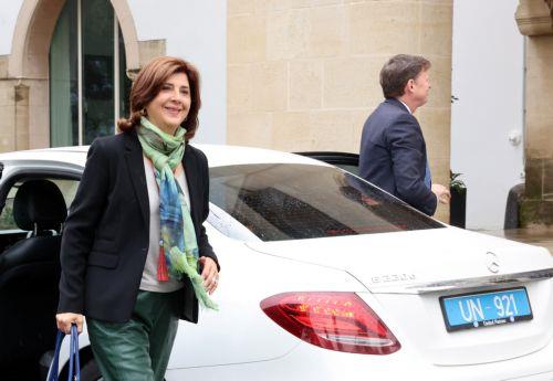 Η προσωπική απεσταλμένη του Γενικού Γραμματέα των Ηνωμένων Εθνών για το Κυπριακό κα Μαρία Άγκελα Χολγκουϊν Κουελάρ, στο Προεδρικό Μέγαρο στην Λευκωσία 30 Ιανουαρίου 2024. ΚΥΠΕ/ΚΑΤΙΑ ΧΡΙΣΤΟΔΟΥΛΟΥ