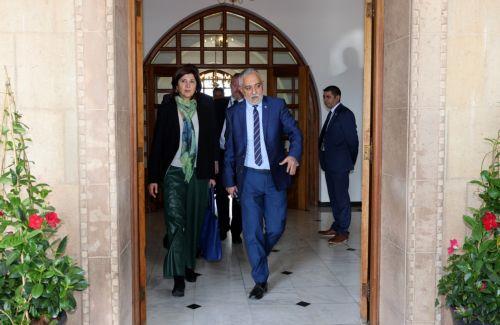 Η προσωπική απεσταλμένη του Γενικού Γραμματέα των Ηνωμένων Εθνών για το Κυπριακό κα Μαρία Άγκελα Χολγκουϊν Κουελάρ, στο Προεδρικό Μέγαρο στην Λευκωσία 30 Ιανουαρίου 2024. ΚΥΠΕ/ΚΑΤΙΑ ΧΡΙΣΤΟΔΟΥΛΟΥ