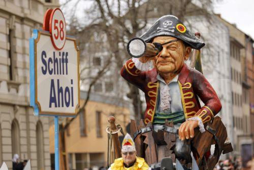 epa11147405 A carnival float depicting German Chancellor Olaf Scholz is seen during the Rose Monday carnival parade in Mainz, Germany, 12 February 2024. Mainz is one of the carnival strongholds in Germany with its Rose Monday parade jokingly criticising political and social developments. Rose Monday is the traditional highlight of the carnival season in...