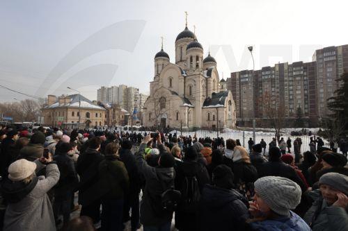 epa11190493 People arrive to the Church of the Icon of the Mother of God, ahead of the upcoming funeral of late Russian opposition leader Alexei Navalny, in Moscow, Russia, 01 March 2024. Outspoken Kremlin critic Navalny died aged 47 in an arctic penal colony on 16 February 2024 after being transferred there in 2023. The colony is considered to be one of...