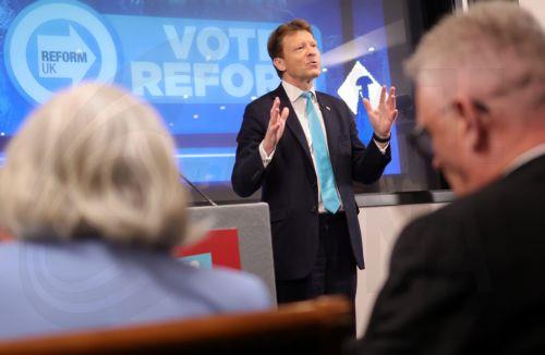 epa11362843 Party leader of Reform UK, Richard Tice, launches his political partyâ€™s election campaign in London, Britain, 23 May 2024. Britainâ€™s prime minister announced, on 22 May 2024, a snap election with polling day on 04 July 2024.  EPA/NEIL HALL