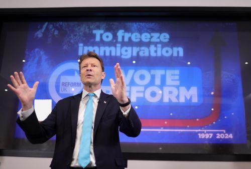 epa11362840 Party leader of Reform UK, Richard Tice, launches his political partyâ€™s election campaign in London, Britain, 23 May 2024. Britainâ€™s prime minister announced, on 22 May 2024, a snap election with polling day on 04 July 2024.  EPA/NEIL HALL