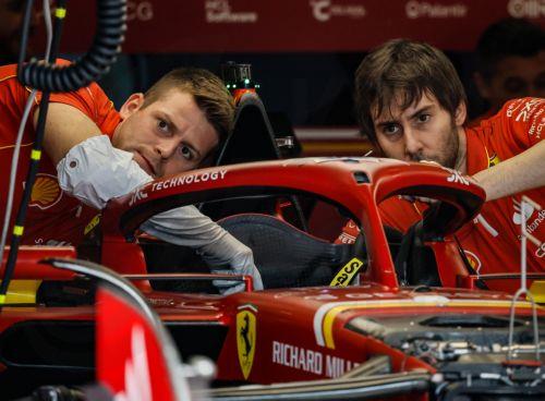 epa11599817 Mechanics work in the garage of Monaco's driver Charles Leclerc of Scuderia Ferrari ahead of the Formula One Grand Prix of Azerbaijan, at the Baku City Circuit, in Baku, Azerbaijan, 12 September 2024. The Formula One Grand Prix of Azerbaijan will take place on 15 September 2024.  EPA/YURI KOCHETKOV