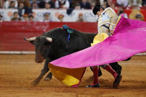 epa11752640 Mexican bullfighter Diego Silveti fights his third bull of the afternoon 'Yerbaniz', at Plaza de Toros Mexico, in Mexico City, Mexico, 01 December 2024.  EPA/Mario Guzman