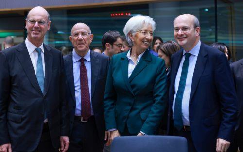 epa11838736 (L-R) French Finance Minister Eric Lombard, Minister of Finance of Cyprus Makis Keravnos, European Central Bank (ECB) President Christine Lagarde, and Greek Finance Minister Kostis Hatzidakis before the start of a Eurogroup finance ministers meeting in Brussels, Belgium, 20 January 2025.Â   EPA/OLIVIER HOSLET