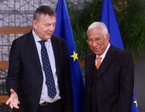 epa11846675 European Council President Antonio Costa (R) welcomes Commissioner-General of the United Nations Relief and Works Agency for Palestine Refugees in the Near East (UNRWA), Philippe Lazzarini (L), prior to their meeting in Brussels, Belgium, 23 January 2025.  EPA/OLIVIER HOSLET