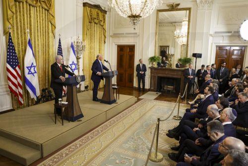 epa11875604 Israeli Prime Minister Benjamin Netanyahu (L) and US President Donald J. Trump (R) during a joint press conference in the East Room of the White House in Washington, DC, USA, 04 February 2025. President Trump, who is hosting his first in-person meeting with another world leader since returning to the White House, and Prime Minister Netanyahu are...