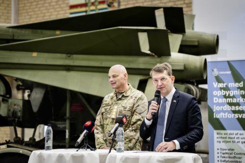 epa11989056 Danish Minister of Defense Troels Lund Poulsen (R) and Denmark's Chief of Defence Michael Hyldgaard hold a press conference on a ground-based air defense system in Gadstrup, Denmark, 26 March 2025. Poulsen and Hyldgaard inaugurated the Air Defence Wing at Skalstrup Air Station near Roskilde, which will be the headquarters for Denmark's...