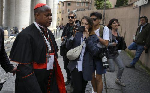 epa12075089 Cardinal Peter Ebere Okpaleke walks in Saint Peter's Square for the meeting of the General Congregation of Cardinals, in Vatican City, 05 May 2025. The cardinals continue their deliberations during general congregations held following the death of Pope Francis, in preparation for the assembly to elect a new pope, known as the conclave. ...