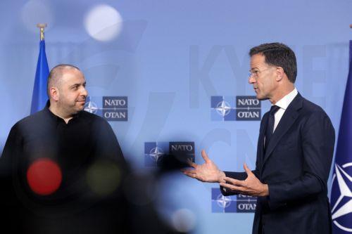 epa12154977 Ukrainian Defense Minister Rustem Umerov (L) and NATO Secretary General Mark Rutte (R) deliver remarks to the media before a meeting of the Ukraine Defense Contact group, at the North Atlantic Treaty Organization (NATO) headquarters in Brussels, Belgium, 04 June 2025. The NATO ministers of defence will meet in Brussels on 05 June.  EPA/OLIVIER...