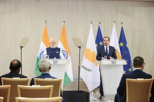 Ο Πρόεδρος της Δημοκρατίας κ. Νίκος Χριστοδουλίδης και ο Πρωθυπουργός της Ινδίας κ. Narendra Modi προβαίνουν σε δηλώσεις στα ΜΜΕ, Λευκωσία 16 Ιουνίου 2025.