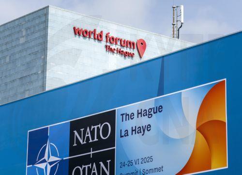 epa12185115 Exterior of the World Forum ahead of the upcoming NATO summit in The Hague, the Netherlands, 19 June 2025. The 2025 NATO summit will take place in The Hague from 24 to 25 June.  EPA/REMKO DE WAAL