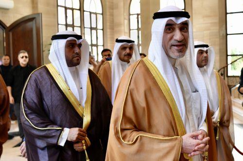 epa12237056 Kuwaiti Minister of Interior and First Deputy Prime Minister Sheikh Fahad Yousef Al-Sabah (R) arrives to meet Lebanon's Parliament Speaker Nabih Berri (not pictured) in Beirut, Lebanon, 14 July 2025. Sheikh Fahad Yousef Al-Sabah is on an official visit to Beirut to meet with Lebanon's leaders.  EPA/WAEL HAMZEH