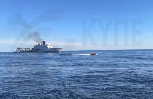 epa12283963 A still image taken from a handout video provided by the press service of the Russian Ministry of Defence shows Chinese Navy submarine rescue vessel 'Xihu' taking part in joint search and rescue drills with the Russian Navy in the Sea of Japan, near Vladivostok, Russia, 05 August 2025, as part of the 'Maritime Interaction 2025' exercises. The...