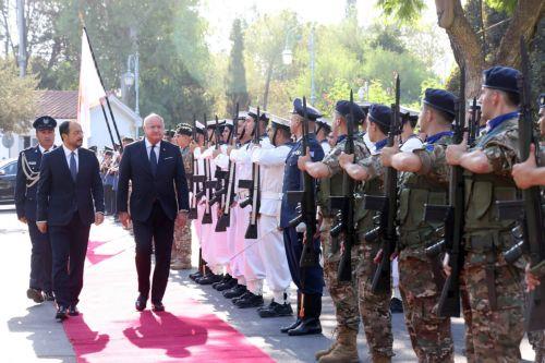 Ο Πρόεδρος της Δημοκρατίας κ. Νίκος Χριστοδουλίδης υποδέχεται τον Καγκελάριο της Αυστρίας κ. Christian Stocker, ο οποίος πραγματοποιεί επίσημη επίσκεψη στην Κύπρο, Λευκωσία 22 Αυγούστου 2025.