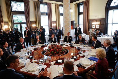 epa12467438 (L-R) Crown Prince Hussein of Jordan, King Abdullah II of Jordan, Slovenia's Prime Minister Robert Golob, France's President Emmanuel Macron, Croatia’s Prime Minister Andrej Plenkovic, Greece's Prime Minister Kyriakos Mitsotakis, Portugal's Prime Minister Luis Montenegro, Italy’s Foreign Minister and Deputy Prime Minister Antonio Tajani and...