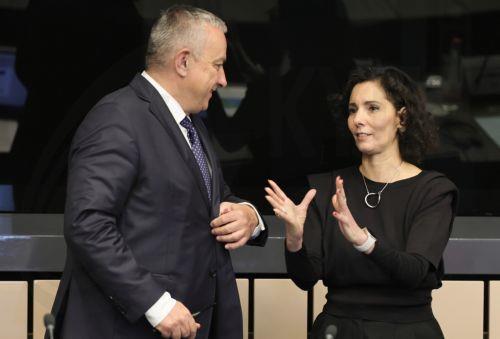 epa12469706 (L-R) European Commissioner for International Partnerships Jozef Sikela listens to European Commissioner for Preparedness, Crisis Management and Equality Hadja Lahbib during a meeting of the European Commission (EC) at the European Parliament in Strasbourg, France, 21 October 2025. EP's current plenary session runs from 20 to 23 October 2025. ...