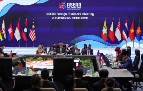epa12480009 Malaysia’s Minister of Foreign Affairs Mohamad Hasan (C) chairs the ASEAN Foreign Ministers’ Meeting ahead of the Association of Southeast Asian Nations (ASEAN) Summit at the Kuala Lumpur Convention Centre (KLCC), in Kuala Lumpur, Malaysia, 25 October 2025. The 47th Asean Summit and Related Summits is scheduled to take place in Kuala Lumpur from...