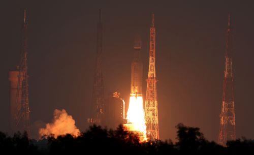 epa12499919 A handout photo made available by The Indian Space Research Organisation (ISRO) shows ISRO's launch vehicle LVM3-M5 carrying the communication satellite CMS-03 lifting off from the launch pad at the Satish Dhawan Space Centre, in Sriharikota, Andhra Pradesh, India, 02 November 2025 (issued 03 November 2025). India's LVM3 launch vehicle...