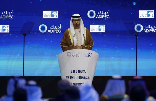 epa12500044 H.E. Dr. Sultan Ahmed Al Jaber, the UAE's Minister for Industry and Advanced Technology, UAE Climate Change Special Envoy and Managing Director and Group CEO of the Abu Dhabi National Oil Company (ADNOC) delivers his speech during the opening ceremony of the Abu Dhabi International Petroleum Exhibition and Conference (ADIPEC) in Abu Dhabi,...