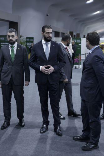 epa12509561 Syrian President Ahmed Al Sharaa (C) attends the opening of the COP30 leaders' summit at the Hangar Convention Center in Belem, Brazil, 06 November 2025. The COP30 Leaders' Summit precedes the main 30th United Nations Climate Change Conference in Belem, Brazil. The conference, running from 10 to 21 November is strategically located at the...