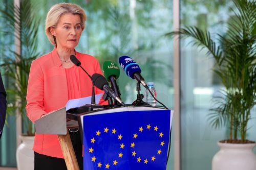 epa12545778 President of the European Commission Ursula von der Leyen speaks during a press conference about the meeting that took place in Luanda between the EU members concerning the US peace plan for the Russia-Ukraine conflict, prior to the 7th European Union-African Union Summit in Luanda, Angola, 24 November 2025. Marking 25 years of EU-AU...
