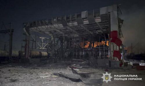 epa12573840 A handout picture made available by the National Police of Ukraine shows a destroyed railway station after Russian missiles and drone strikes in the Kyiv region, Ukraine, 06 December 2025, amid the ongoing Russian invasion. At least eight people were injured after Russian shelling overnight in Ukraine, with 51 missiles of different types and 653...