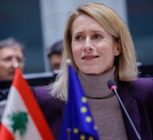 epa12594507 EU High Representative for Foreign Affairs and Security Policy Kaja Kallas welcomes Lebanon’s Minister of Foreign Affairs and Emigrants, Youssef Rajji (not pictured) during the EU-Lebanon Association Council in Brussels, Belgium, 15 December 2025.  EPA/OLIVIER MATTHYS