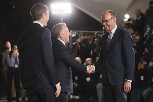 epa12594567 German Chancellor Friedrich Merz (R) welcomes US Special Envoy Steve Witkoff (C) and US president's son-in-law Jared Kushner (L) at the Federal Chancellery in Berlin, Germany, 15 December 2025. Berlin hosts US-Ukraine negotiations on a proposed peace plan, including a possible ceasefire in Ukraine, and a broader multilateral summit with key...