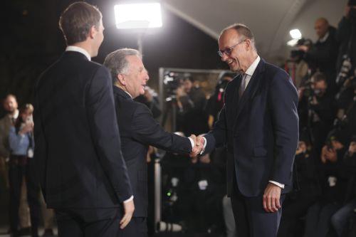 epa12594572 German Chancellor Friedrich Merz (R) welcomes US Special Envoy Steve Witkoff (C) and US president's son-in-law Jared Kushner (L) at the Federal Chancellery in Berlin, Germany, 15 December 2025. Berlin hosts US-Ukraine negotiations on a proposed peace plan, including a possible ceasefire in Ukraine, and a broader multilateral summit with key...