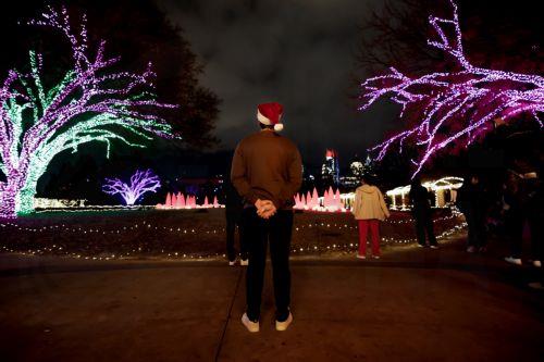 epa12612703 People visit the Orchestral Orbs area at the Atlanta Botanical Garden's 'Garden Lights, Holiday Nights' display in Atlanta, Georgia, USA, 25 December 2025 (Issued 26 December 2025). The popular holiday light display, in its 15th year, runs through 11 January 2026.  EPA/ERIK S. LESSER