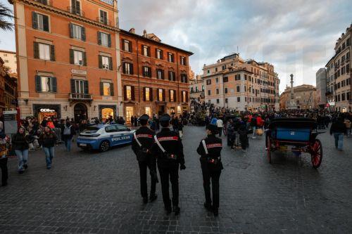 epa12618074 Italian Carabinieri are on patrol as part of the security plan for New Year's Eve celebrations in Rome, Italy, 30 December 2025. Cities across the country are preparing for the festivities with various security measures and restrictions, which include the use of metal detectors and restricted access to major public squares, according to...