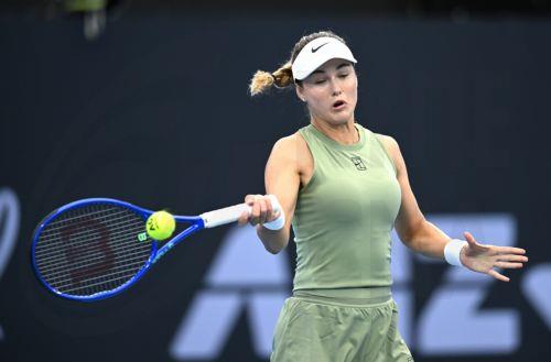 epa12632654 Anna Kalinskaya of Russia in action against Jessica Pegula of the United States during day four of the Brisbane International tennis tournament at Pat Rafter Arena in Brisbane, Australia, 07 January 2026.  EPA/DARREN ENGLAND AUSTRALIA AND NEW ZEALAND OUT