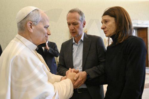 epa12650888 A handout picture provided by the Vatican Media shows Pope Leo XIV during a meeting with the families of the young people who died in the Crans-Montana fire, in Vatican City, 15 January 2026. The New Year's Eve disaster claimed 40 lives in the Swiss ski resort of Crans-Montana.  EPA/VATICAN MEDIA HANDOUT HANDOUT EDITORIAL USE ONLY/NO SALES