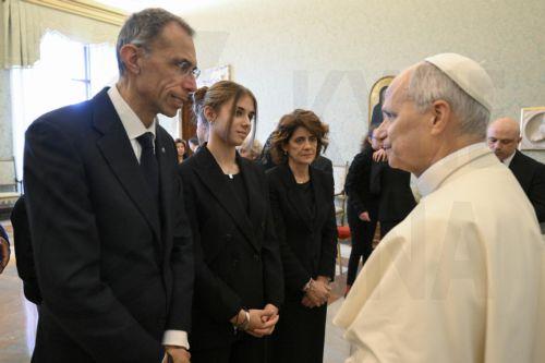 epa12650891 A handout picture provided by the Vatican Media shows Pope Leo XIV during a meeting with the families of the young people who died in the Crans-Montana fire, in Vatican City, 15 January 2026. The New Year's Eve disaster claimed 40 lives in the Swiss ski resort of Crans-Montana.  EPA/VATICAN MEDIA HANDOUT HANDOUT EDITORIAL USE ONLY/NO SALES