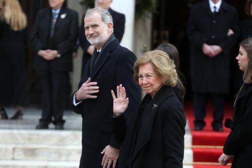 epa12661506 Spanish King Felipe VI (L) and emeritus Queen Sofia of Spain (R) leave the Metropolitan Cathedral of Athens, after they attended the funeral service of Princess Irene, Athens, Greece, 19 January 2026. Princess Irene, the younger sister of Queen Sofia of Spain and of the former King Constantine, died aged 83 on 15 January in Madrid. Her funeral...