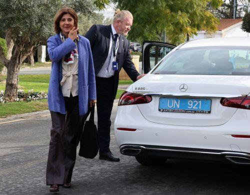 Η προσωπική απεσταλμένη του Γενικού Γραμματέα των Ηνωμένων Εθνών για το Κυπριακό κα Μαρία Άνχελα Ολγκίν Κουεγιάρ, στο Προεδρικό Μέγαρο στην Λευκωσία 27 Ιανουαρίου 2026. ΚΥΠΕ/ΚΑΤΙΑ ΧΡΙΣΤΟΔΟΥΛΟΥ