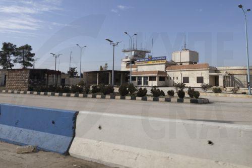 epa12685027 An entrance to Al-Qamishli airbase, northeast Syria, 27 January 2026. According to the Britain-based war monitor Syrian Observatory for Human Rights (SOHR) the Russian forces started to partially transport military and logistical equipment from their positions in Al-Qamishli to the military airbase in Latakia countryside.  EPA/AHMED MARDINLI