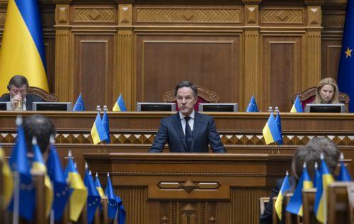 epaselect epa12702053 North Atlantic Treaty Organization (NATO) Secretary General Mark Rutte addresses lawmakers in the Ukrainian Parliament in Kyiv, Ukraine, 03 February 2026, amid the Russian invasion.  EPA/ANDRII NESTERENKO