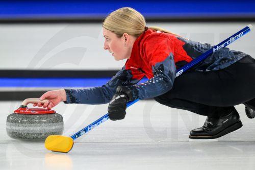 epa12719748 Cory Thiesse of the United States competes in the Mixed Doubles match between USA and Italy of the Curling competition, at the Milano Cortina 2026 Winter Olympic Games in Cortina d'Ampezzo, Italy, 09 February 2026.  EPA/JURE MAKOVEC
