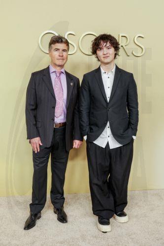 epa12725640 Australian cinematographer Dion Beebe (L) and his son Axil Beebe (R) arrive for the 98th Oscars Nominees Luncheon at the Beverly Hilton Hotel in Beverly Hills, California, USA, 10 February 2026.  EPA/CHRIS TORRES